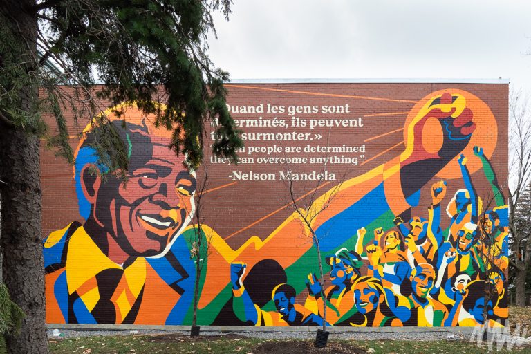 Fresque de Nelson Mandela à l’Église Union United Church, par Franco Égalité et MU. Novembre 2020. Crédit photo : Olivier Bousquet